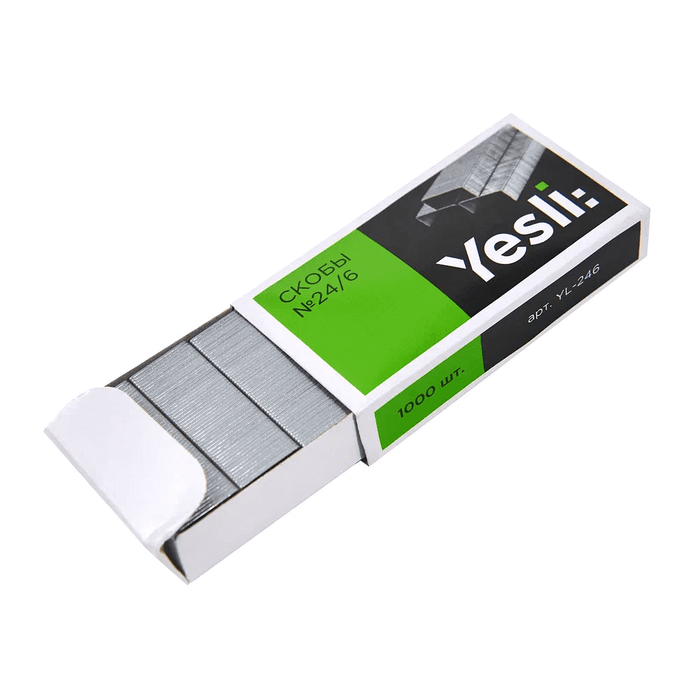 Скоба "Yesli:", 24/6, 1000 шт, металлик, -30%