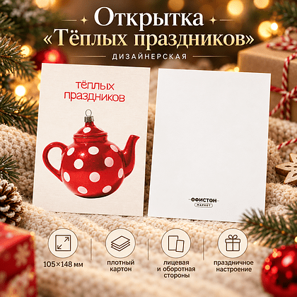 Открытка "Теплых праздников", 148х105 мм, дизайнерская
