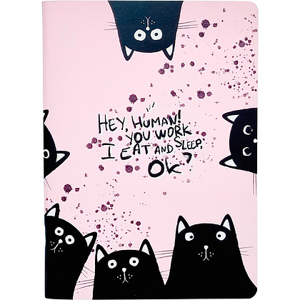 Тетрадь "Hey human коты", А5, 48 листов, клетка, розовый