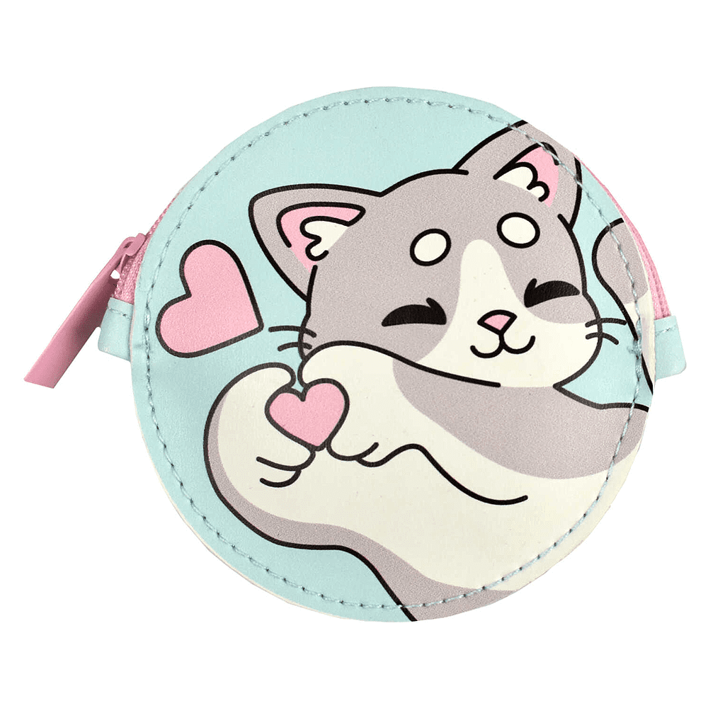 Кошелек "Влюбленный котик", голубой, серый