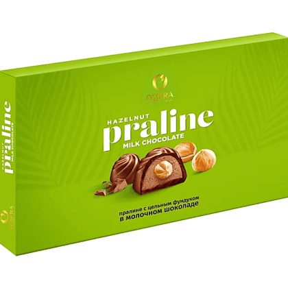 Конфеты шоколадные "O`Zera Praline Hazelnut", с ореховой начинкой и цельным фундуком, в молочном шоколаде, 190 г