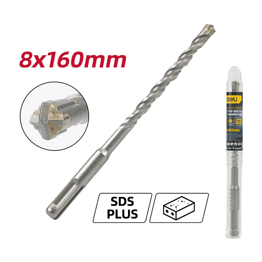 Бур по бетону Deli YS EDH-YCZ16008-E1, 8 x 160 мм, X-Tip, SDS-PLUS - 2 Бур по бетону Deli YS EDH-YCZ16008-E1, 8 x 160 мм, X-Tip, SDS-PLUS - 2