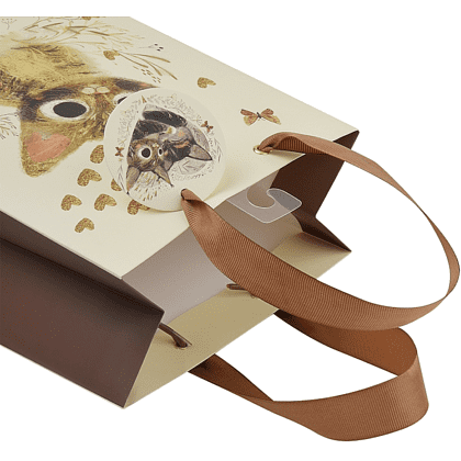 Пакет бумажный подарочный "Love me", 18x23x10 см, бежевый - 3