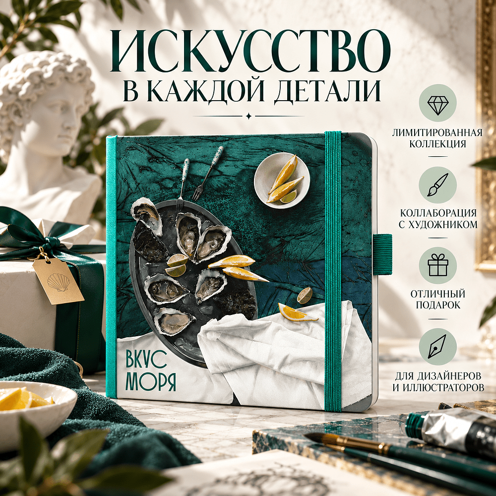 Скетчбук "Вкус моря", Алеся Скоробогатая, 12х12 см, 140 г/м2, 80 листов, изумрудный - 4