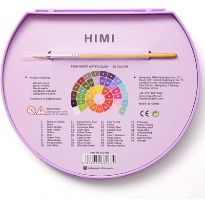 Краски акварельные "Himi", набор, 38 цветов, фиолетовый футляр - 5