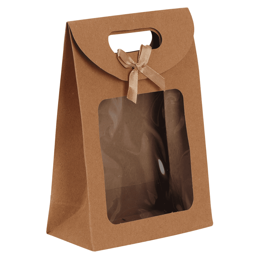 Пакет бумажный подарочный "216577", 14х21х7 см, с окном, крафт