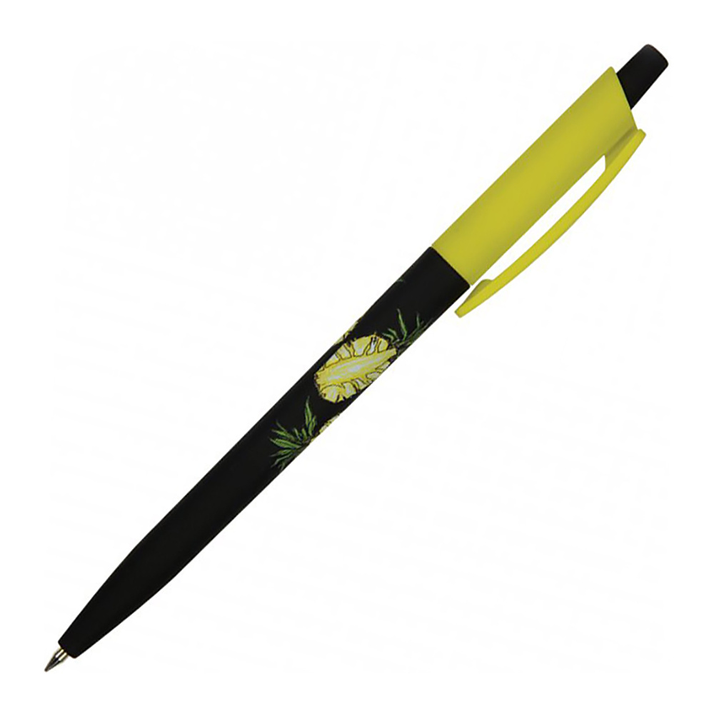 Ручка шариковая автоматическая "HappyClick. Ананас", 0.5 мм, черный, желтый, стерж. синий