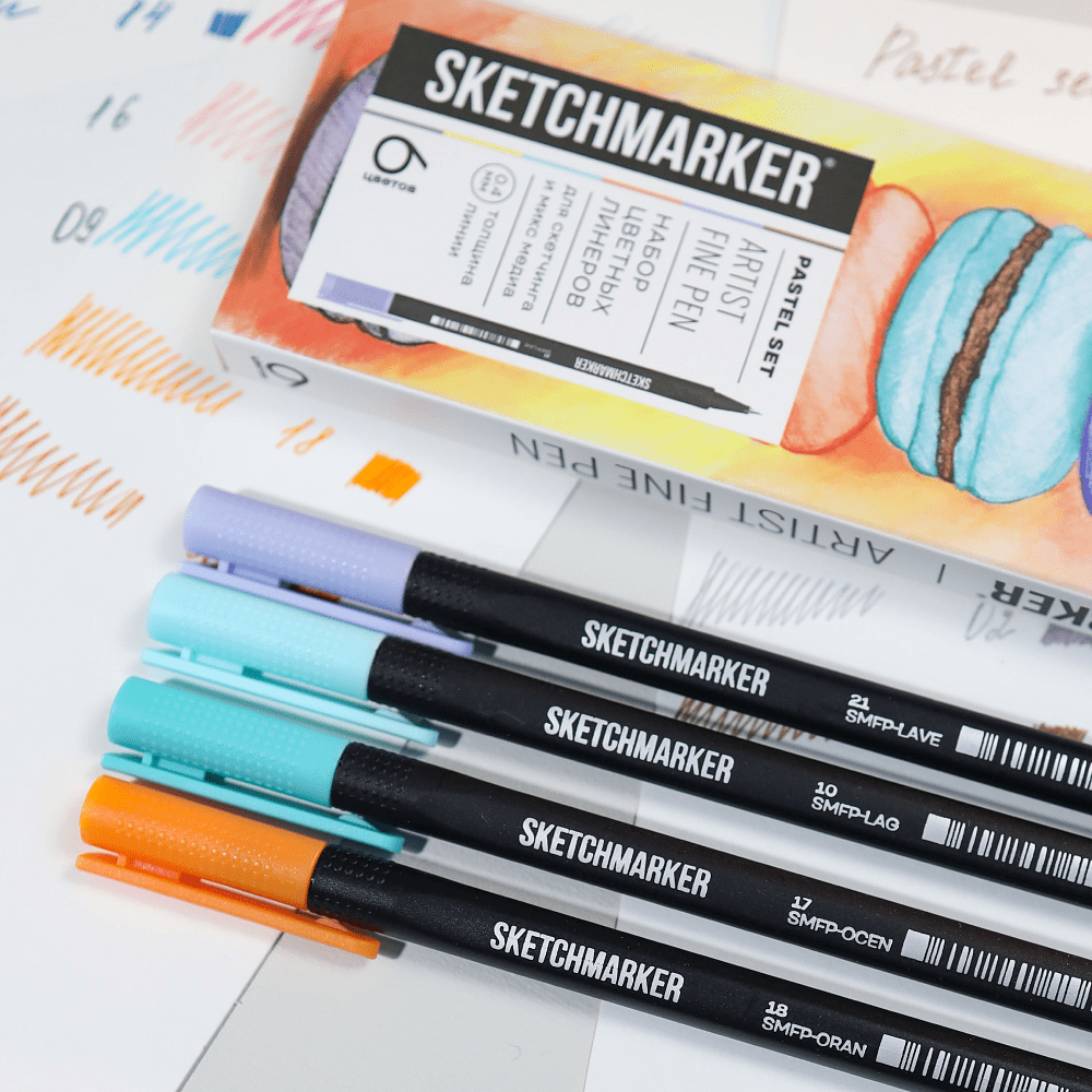 Ручка капиллярная "Sketchmarker Artist fine pen Mid", 6 шт - 5