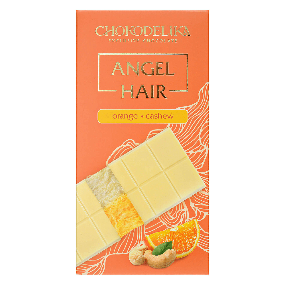 Шоколад белый "Аngel Hair", 150 гр, с начинкой апельсин-кешью