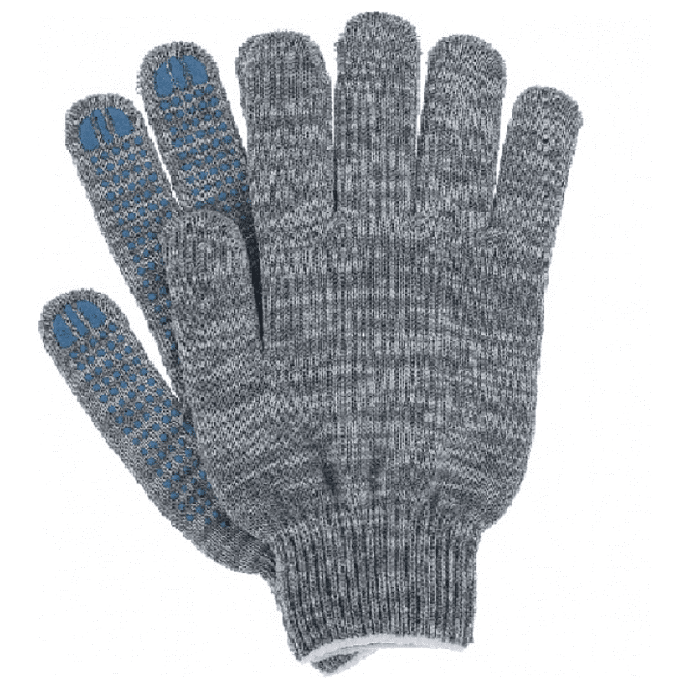 Перчатки трикотажные х/б "Лайт", с ПВХ покрытием точка из 4-х нитей, 10 кл. вязки, серый