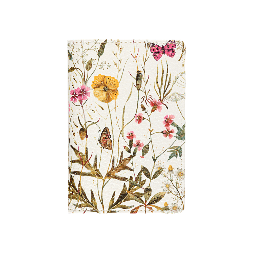 Обложка для паспорта "Flora. Полевые цветы", кожзам, белый