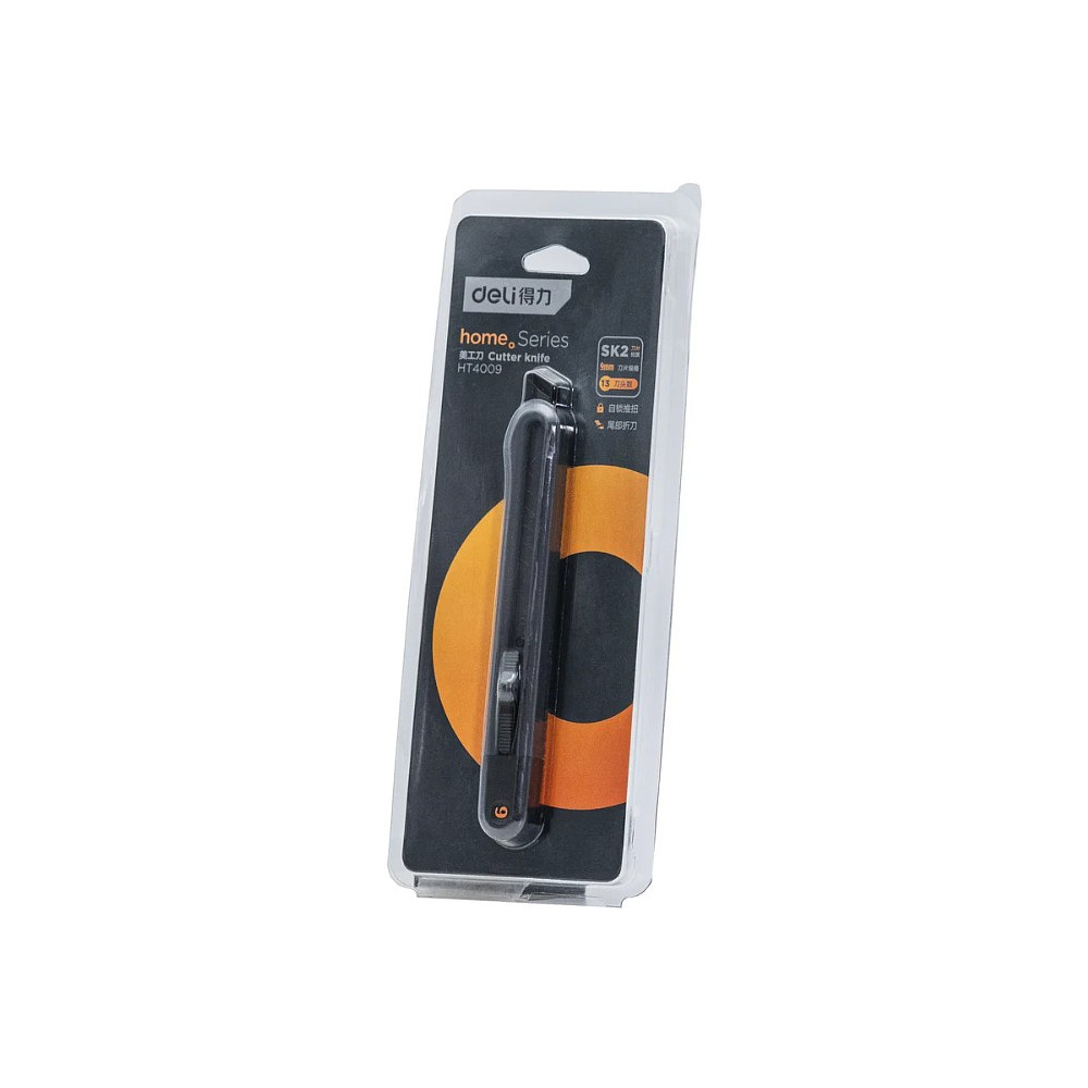 Нож строительный Deli HS EHT4009, 9 мм, Soft Touch, черный - 9