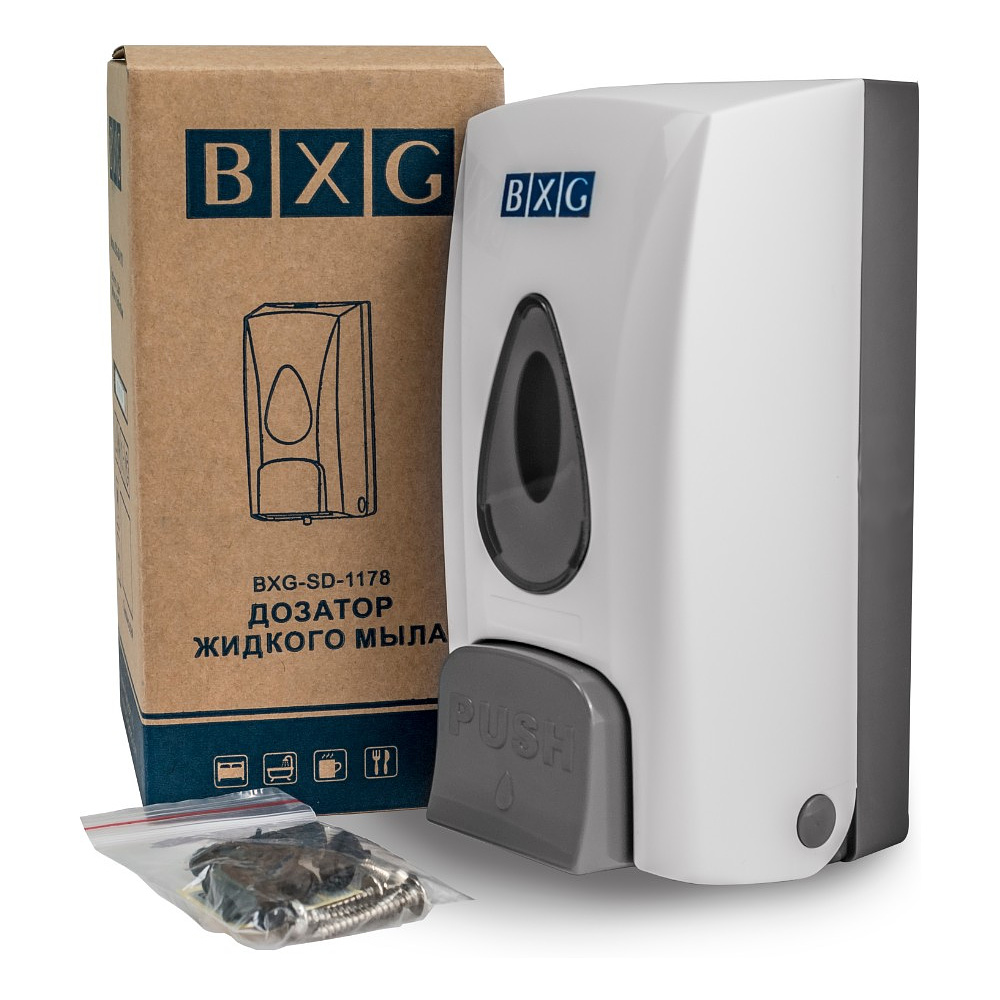 Диспенсер для жидкого мыла BXG "SD-1178", 0.5 л, ручной, пластик, белый - 3