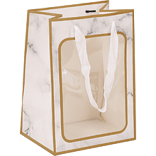 Пакет бумажный подарочный "232238", 18х25х13 см, с окном, белый мрамор