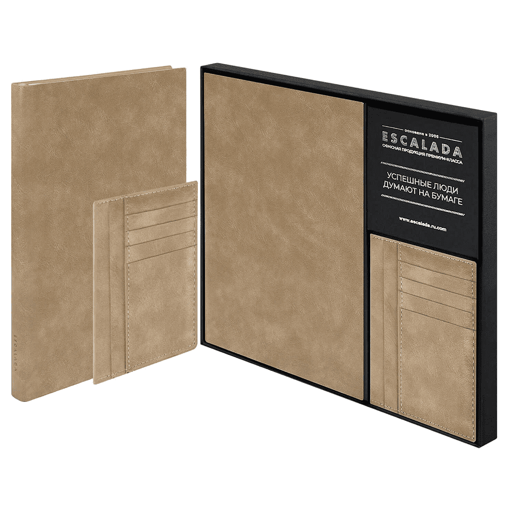 Набор ежедневник недатированный "Фланстэр", 320 страниц, + картхолдер, 100x140 мм., бежевый