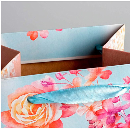 Пакет бумажный подарочный "Цветы и бабочки" для бутылки, 13x36x10 см, разноцветный - 3