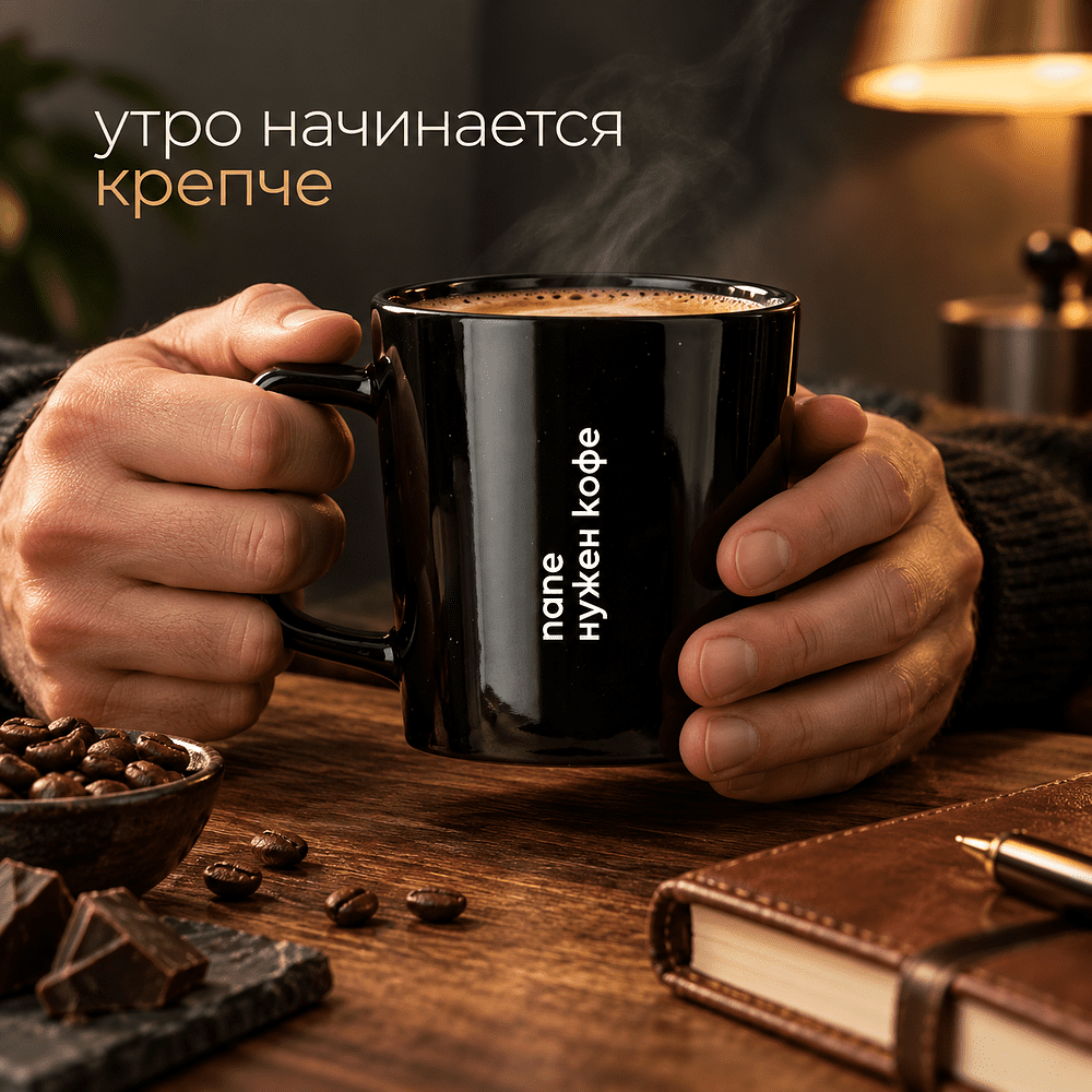 Кружка "Папе нужен кофе", фарфор, 320 мл, черный - 2
