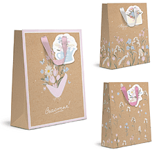Пакет бумажный подарочный "Spring Flowers", 26.5х32х12.5 см, крафт, ассорти