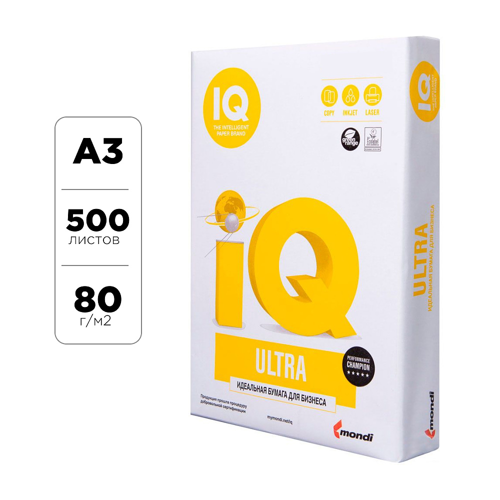 Бумага "IQ Ultra", A3, 500 листов, 80 г/м2
