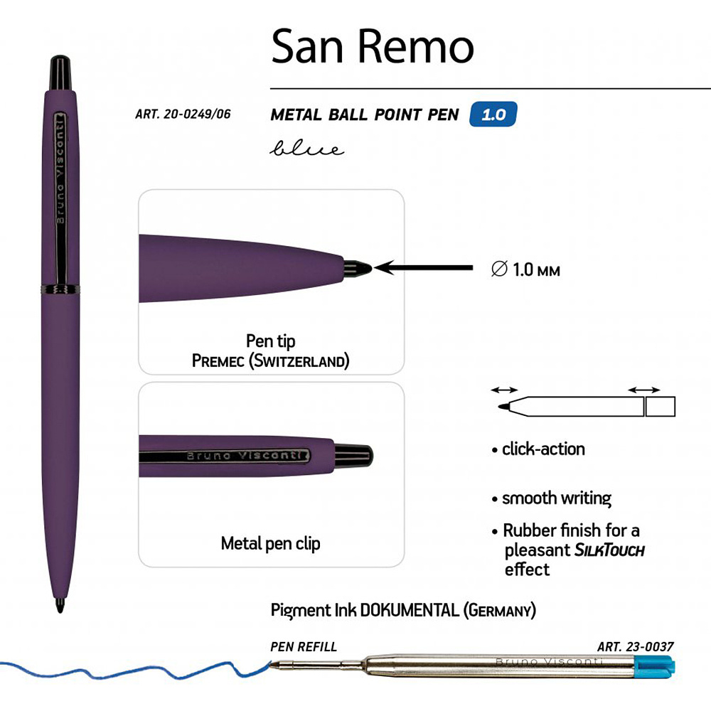 Ручка шариковая автоматическая "San Remo", 1.0 мм, фиолетовый, черный, стерж. синий - 3