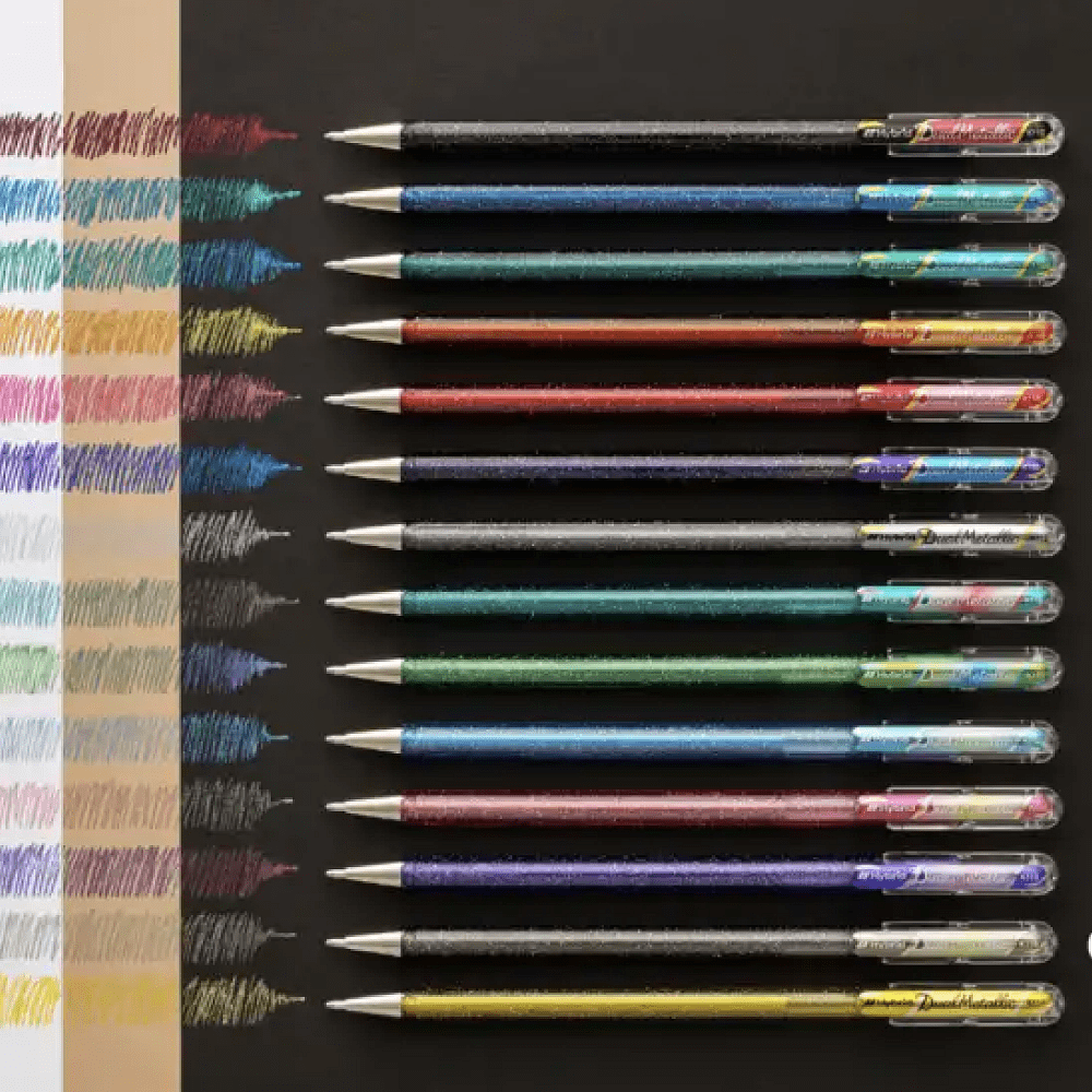 Ручка гелевая "Dual Metallic", 1.0 мм, золотой+металлик, красный+золотой - 3