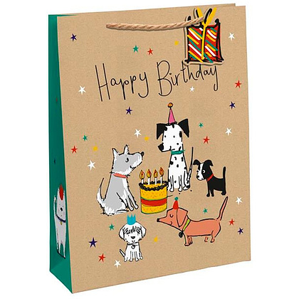 Пакет бумажный подарочный "PUPPY PARTY", 21.5x10.2x25.3 см, разноцветный
