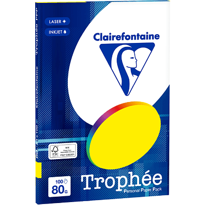 Бумага цветная "Trophée", А4, 100 листов, 80 г/м2, ярко-желтый