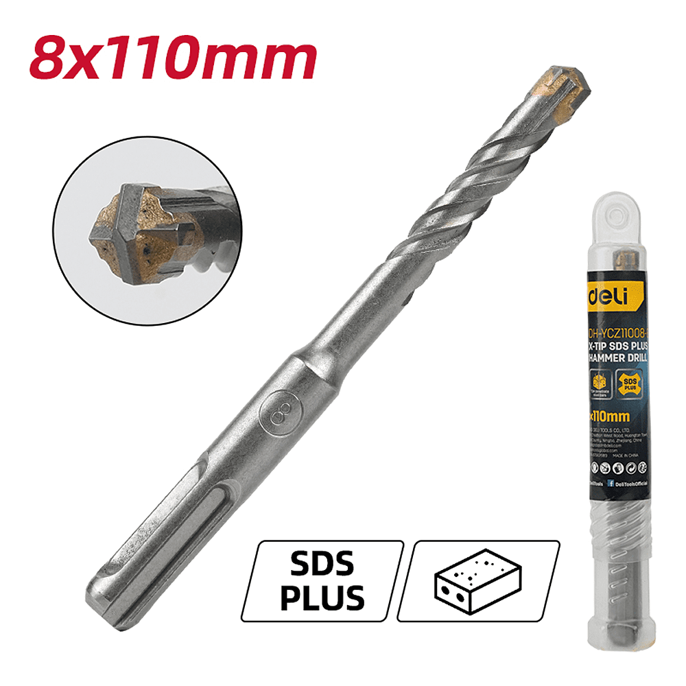 Бур по бетону Deli YS EDH-YCZ11008-E1, 8 x 110 мм, X-Tip, SDS-PLUS - 2 Бур по бетону Deli YS EDH-YCZ11008-E1, 8 x 110 мм, X-Tip, SDS-PLUS - 2