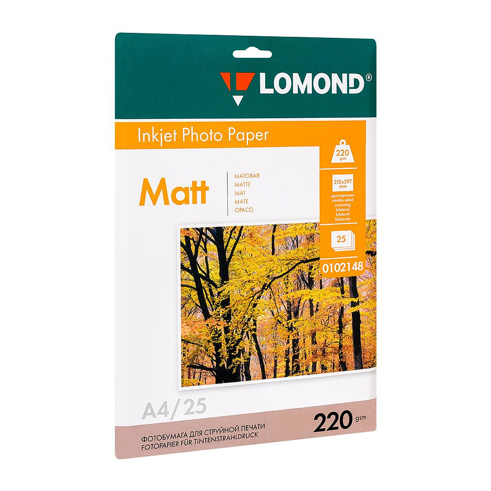 Фотобумага матовая для струйной фотопечати "Lomond", A4, 25 листов, 220 г/м2
