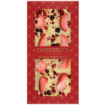Шоколад белый с украшением "Клубника, вишня, карамель", 80 гр