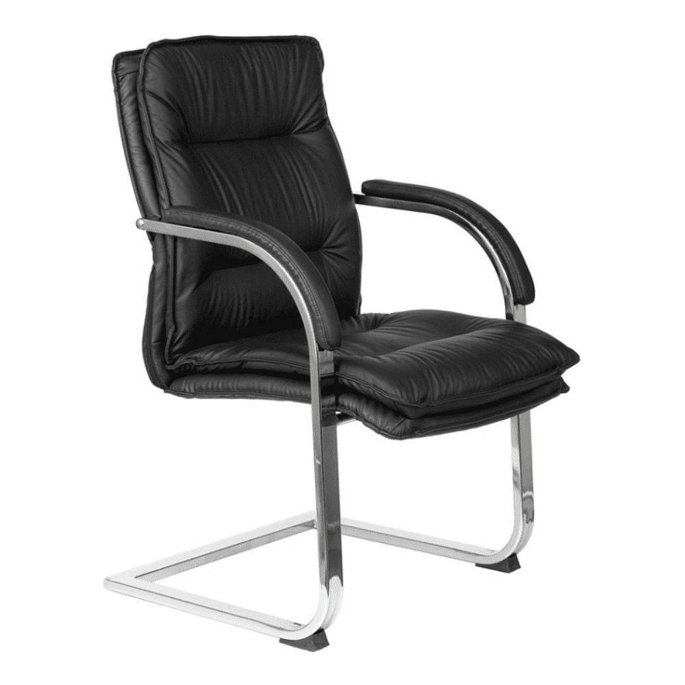 Кресло на полозьях "Бюрократ T-9927SL-LOW-V", натуральная кожа, черный, металл хром - 2