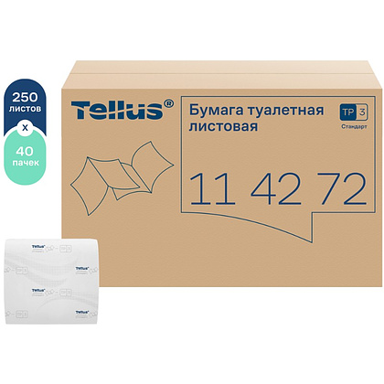 Бумага туалетная  Tellus Стандарт, TР3, листовая, 250 листов, 1 слой - 4 Бумага туалетная  Tellus Стандарт, TР3, листовая, 250 листов, 1 слой - 4