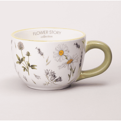 Чашка с блюдцем "Flower story", 220 мл, керамика, белый, зеленый - 3