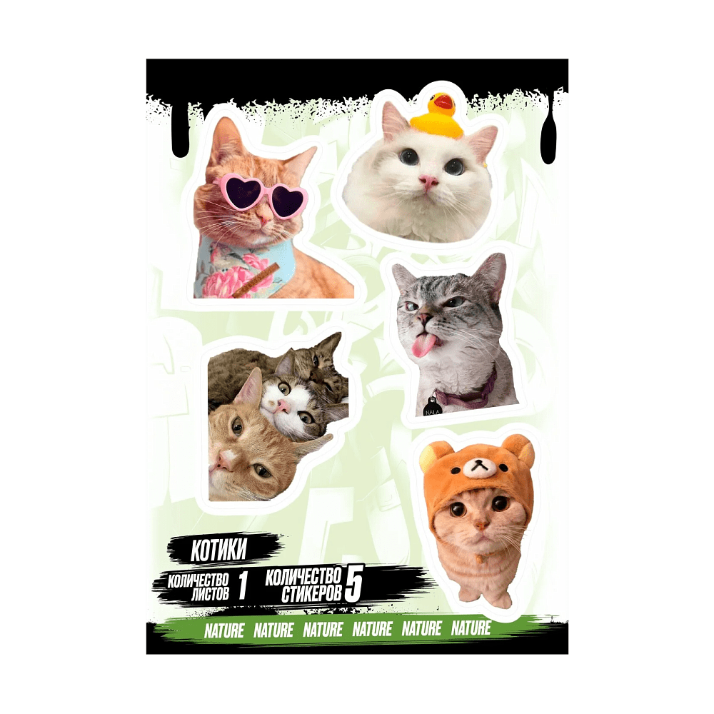 Набор наклеек объемных "Котики", А6, 1 лист, 5 шт