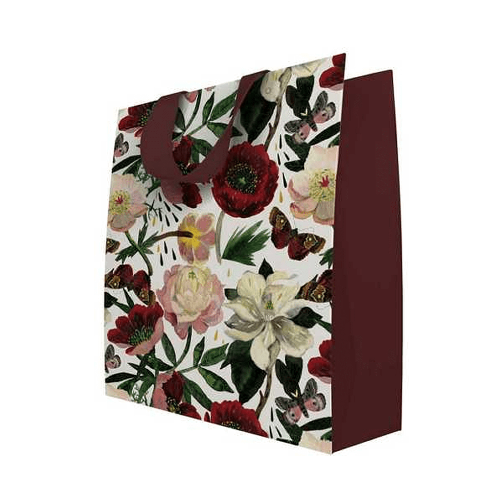Пакет бумажный подарочный "Flora. Пионы", 26x32,4x13 см, белый, красный