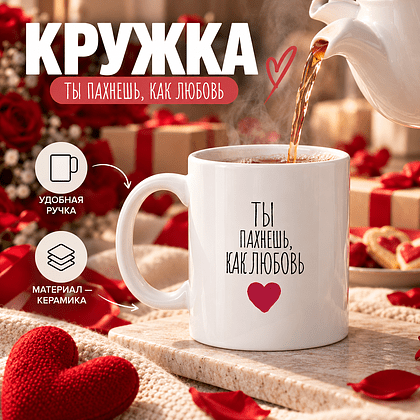 Кружка керамическая "Ты пахнешь, как любовь", 330 мл, белый - 3