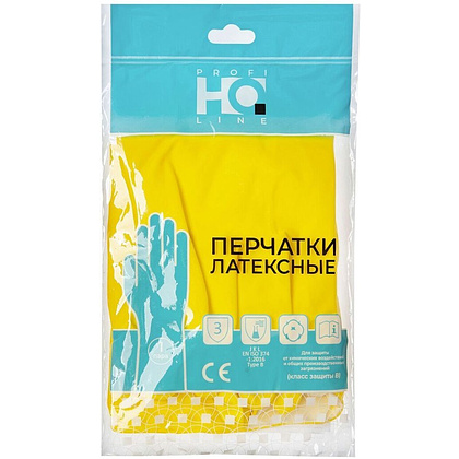Перчатки латексные HQ Profiline, р-р M, с х/б покрытием, желтый - 3