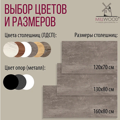 Стол письменный Millwood Лофт Сиэтл (ДТ-5), 1600х700 мм, бетон, графит - 10