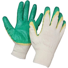 Перчатки трикотажные, х/б,  двойной латексный облив, 13 кл. вязки, белый, зеленый