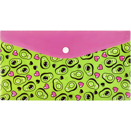 Папка-конверт на кнопке "Авокадо паттерн", А5, зеленый, розовый