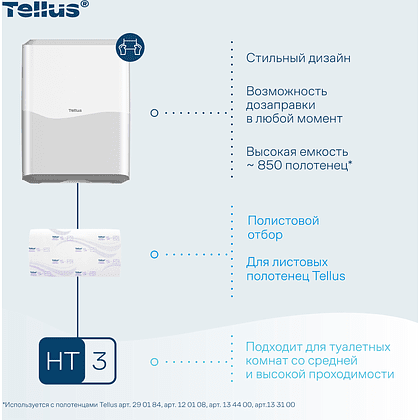 Диспенсер Tellus для полотенец листовых, белый, HT3 - 10