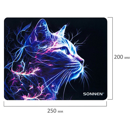 Коврик для мыши "Neon Cat", 250х200х2 мм, ткань, черный - 4