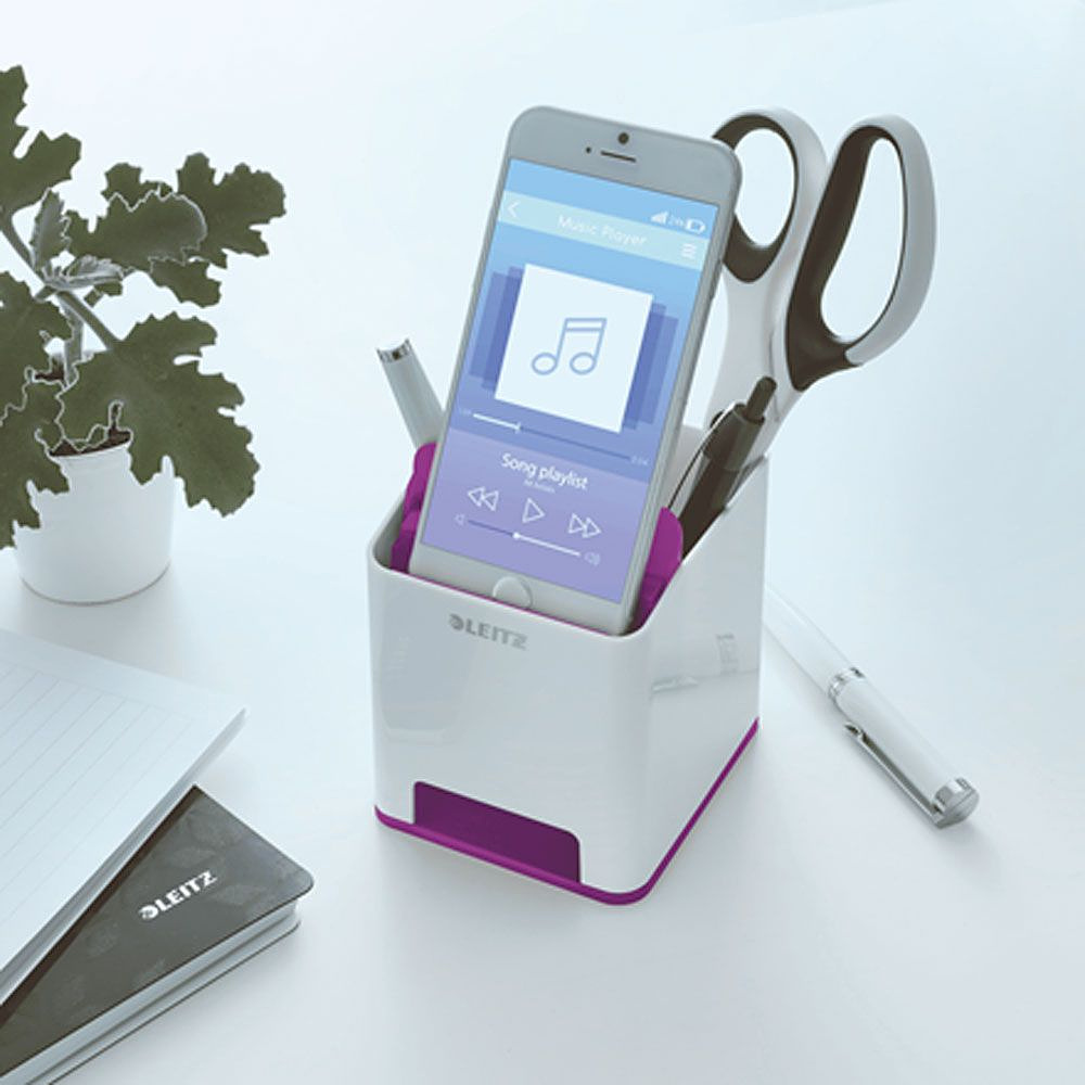 Подставка для канцелярских мелочей и смартфона "Leitz WOW", 90x100x101 мм, фиолетовый, белый - 3