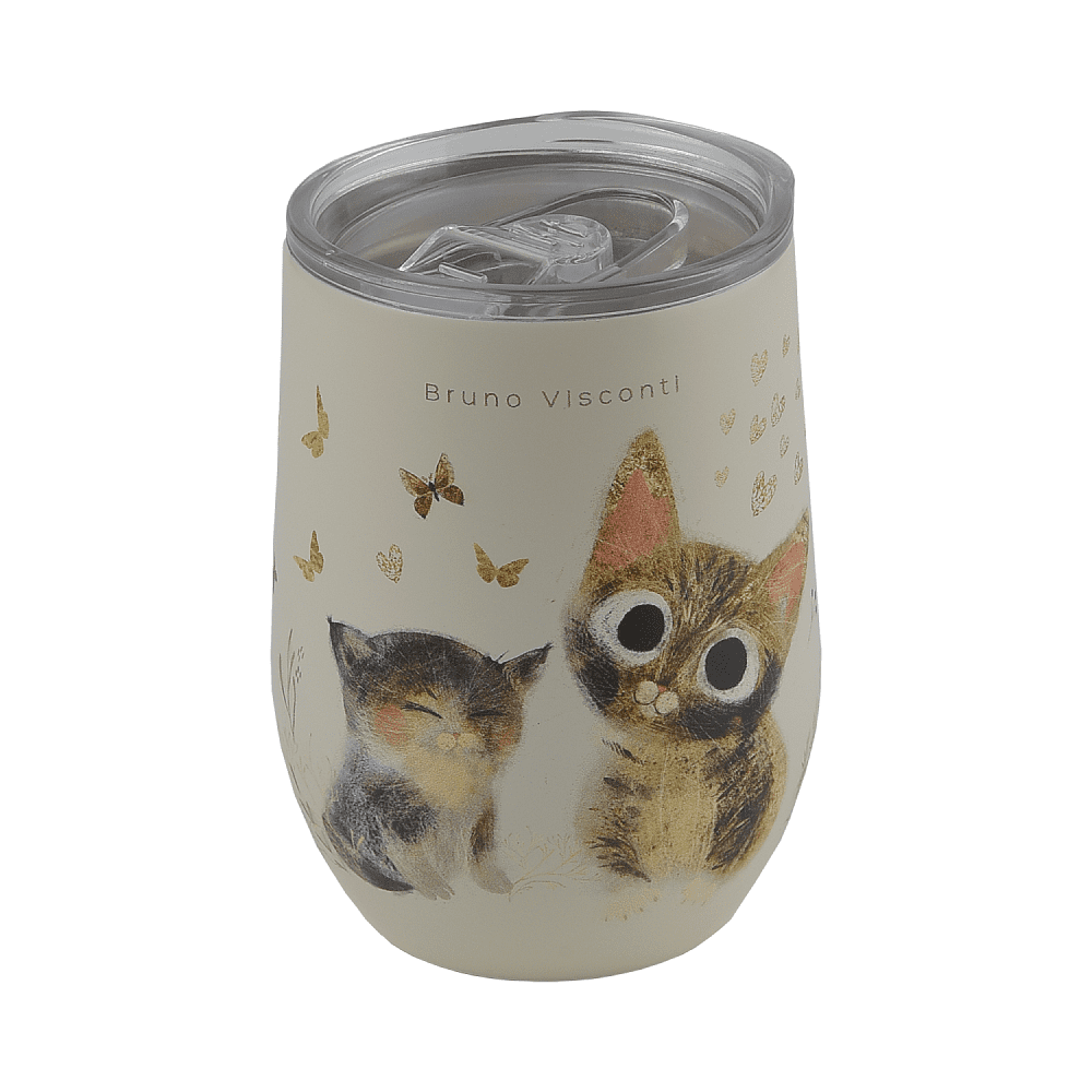 Кружка термическая "Love me. Котики счастье", металл, пластик, 360 мл, белый