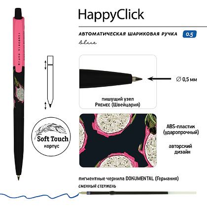 Ручка шариковая автоматическая "HappyClick. Fresh & fruity. Питахайя", 0.5 мм, розовый, черный, стерж. синий - 2