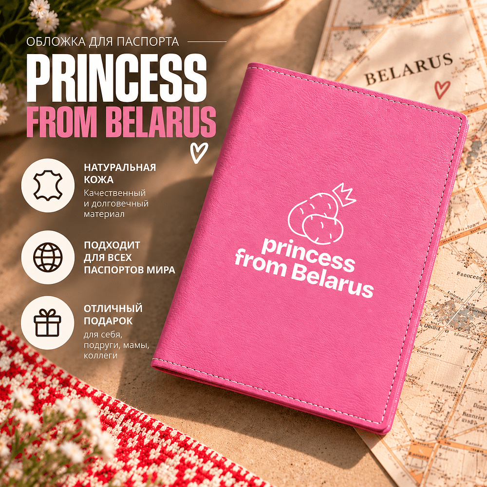 Обложка для паспорта "Princess from Belarus", натуральная кожа, разноцветный