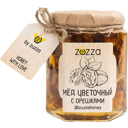 Мед натуральный цветочный "Zuzza" с цельным грецким орехом, 250 г
