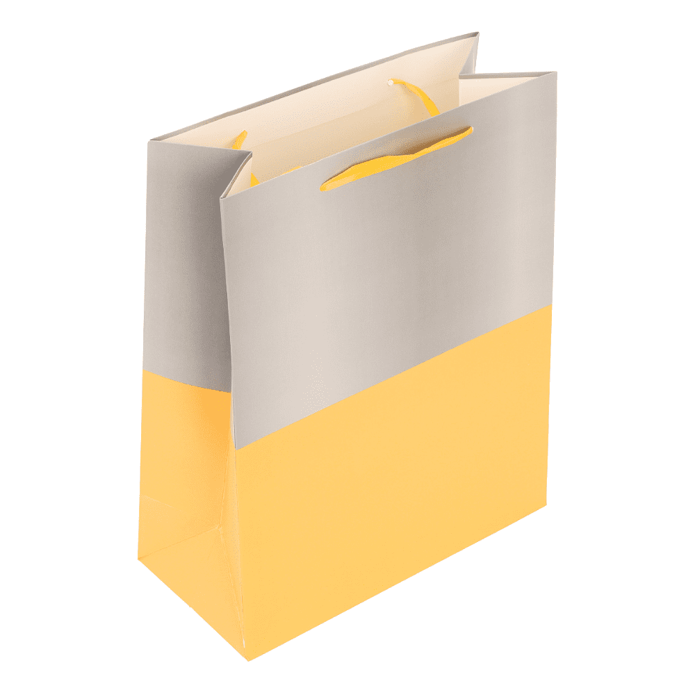 Пакет бумажный подарочный "Two color", 26х32х12 см, серый, желтый