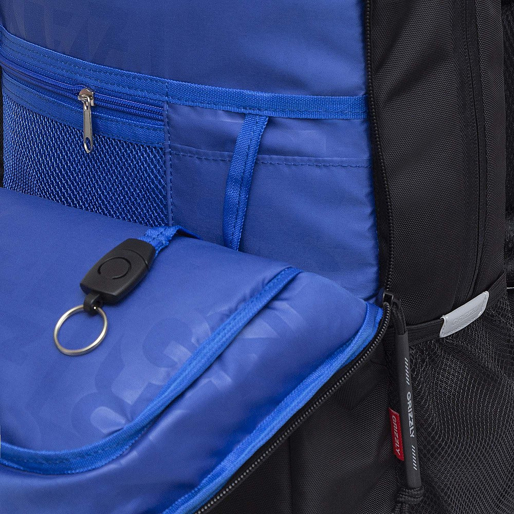 Рюкзак школьный "Greezly", с карманом для ноутбука, черный, синий - 8