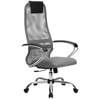 Кресло для руководителя "METTA BK-8 CH" ткань, хром, светло-серый